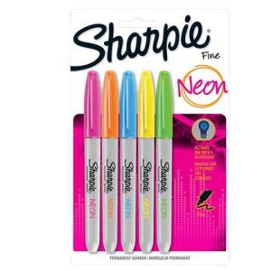 Sharpie Neon Permanent Markers, Fine Bullet Tip, Assorted Colors, 5/Pack 1860443