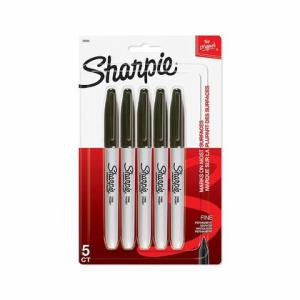 Sharpie Permanent Marker, Fine Point, Black Ink, 5/Pack