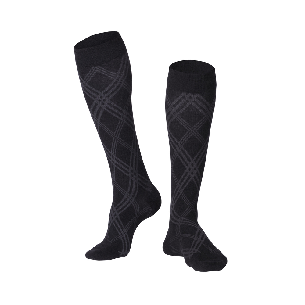 Touch Men's Compression Socks, Knee High, Argyle Pattern, 15-20 MmHg, M, BLACK (1014BL-M)
