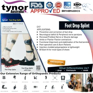 Tynor AFO Foot Drop Brace Splint Ankle Orthosis Leaf Spring Plantar Flexion