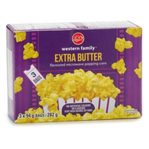 Western Family Extra Butter Flavour Microwave Popcorn - 3 Bags (94g each)