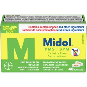 Midol PMS Caffeine-Free, Fast Relief Caplets for Pre-Menstrual Period Symptoms