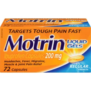 Motrin Regular Strength Pain Relief Ibuprofen 200mg Liquid Gels, 72 Capsules