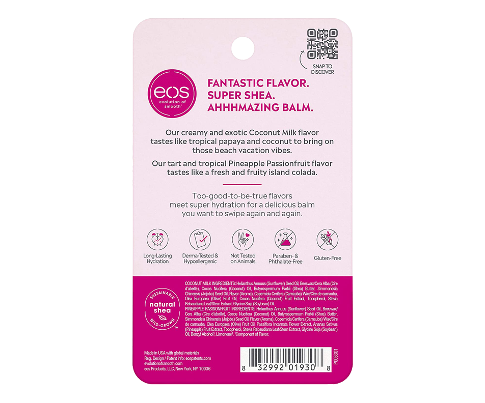 eos 100% Natural Lip Balm Sticks - Pineapple Passionfruit & Coconut Milk, All-Day Moisture, 4g, 2-Pack - Image 2