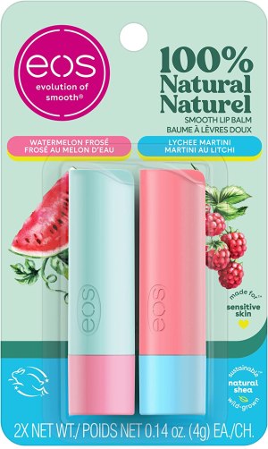 eos 100% Natural Lip Balm Sticks - Watermelon Frose and Lychee Martini, All-Day Moisture, 4g, 2-Pack
