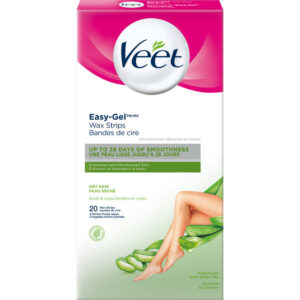 Veet Easy-Gel Wax Strips for Body & Legs, Dry Skin - 20 ct + 2 Wipes