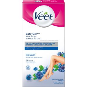 Veet Easy-Gel Wax Strips Body & Legs Sensitive Skin 20 ct + 2 wipes