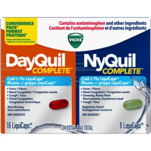 VICKS DAYQUIL AND NYQUIL COMPLETE Cough, Cold & Flu Relief, 24 LiquiCaps 24 Count