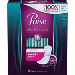 Poise Ultra Thin Postpartum Incontinence Pads, Moderate Absorbency, Regular Length, 36 Count
