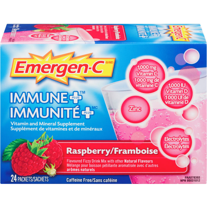 Emergen-C Immune+ Raspberry Vitamin C & Mineral Supplement Fizzy Drink Mix, 24 Packets