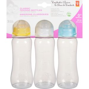 President's Choice Classic Feeding Bottles 8oz, 3 Pack - BPA-Free Baby Bottles