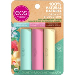 EOS 100% Natural & Organic Lip Balm 3pk Sticks - Sweet Mint, Strawberry Sorbet, and Vanilla Bean