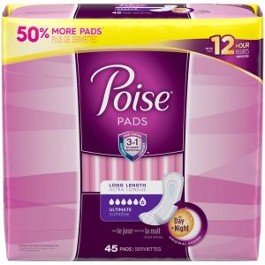 Poise Incontinence Pads, Ultimate Absorbency, Long 45 Count