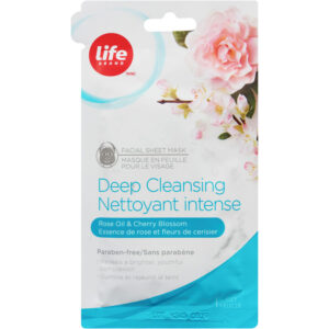 Life Brand Deep Cleansing Facial Sheet Mask, Rose Oil & Cherry Blossom 1 ea