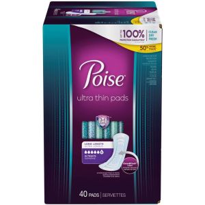 Poise Ultra Thin Postpartum Incontinence Pads, Maximum Absorbency, Long Length, 40 Count