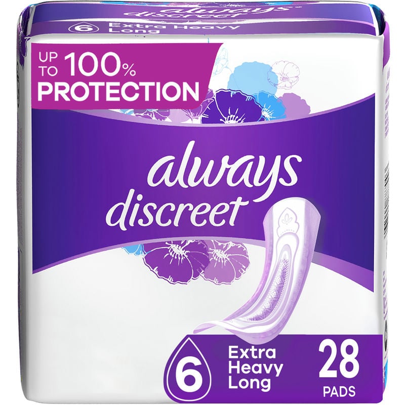 Always Incontinence Pads for Women and Postpartum Pads, Extra Heavy Long, 28 CT, up to 100% Bladder Leak Protection