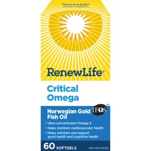 Renew Life Critical Omega Norwegian Gold, Fish Oil and Omega 3's, 60 Softgels 30 Capsules