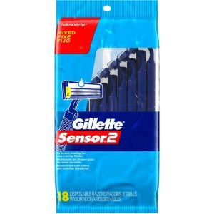 Gillette Sensor2 Fixed Head Men's Disposable Razors, 18 Pack