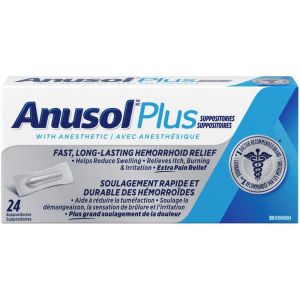 Anusol Plus Suppository 24 Count - Fast Relief for Hemorrhoids