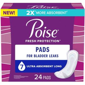 Poise Incontinence Pads for Women, Ultra Absorbency, Long Length, 24 Count