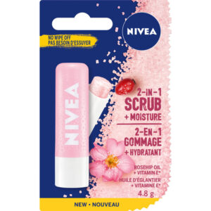 NIVEA 2-in-1 Lip Moisturizing Scrub with Rosehip Oil and Vitamin E (4.8 g)