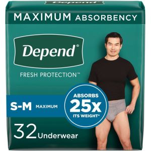 Depend FIT-FLEX Incontinence Underwear for Men, Maximum Absorbency, Small/Medium 32 Count