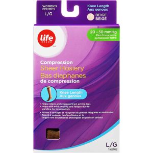 Life Brand LB Sheer Hosiery Knee High Beige Large 20-30 mmHg