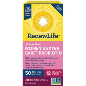 Renew Life Ultimate Flora Women's Extra Care Probiotic, 50 Billion Active Cultures, 30 Vegetarian Capsules