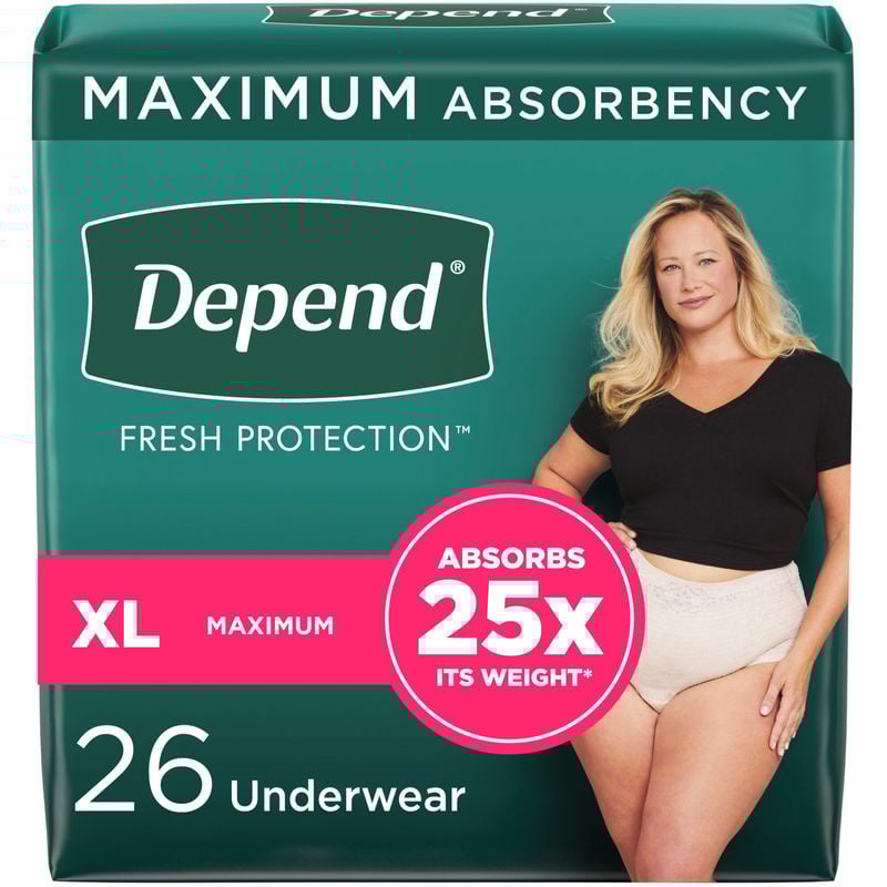 Depend FIT-FLEX Incontinence Underwear for Women, Maximum Absorbency, XL 26 Count