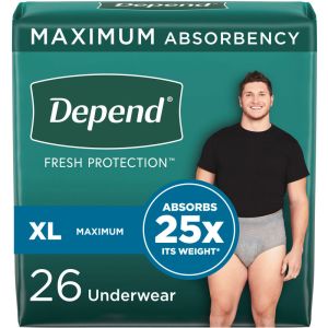 Depend FIT-FLEX Incontinence Underwear for Men, Maximum Absorbency, XL 26 Count