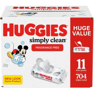 Huggies Simply Clean Unscented Baby Wipes, 11 Flip Lid Packs 704 Wipes
