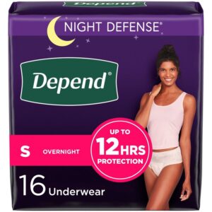 Depend Night Defense Incontinence Underwear for Women, Overnight, Small 16 Count