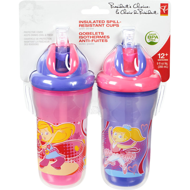 President's Choice Insulated Spill-Resistant Cups with Straw 9 oz Sippy Cup - BPA-Free