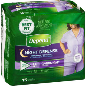 Depend Night Defense Incontinence Underwear for Women, Overnight, Medium 15 Count
