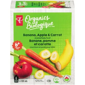 PC Organics Banana, Apple, Carrot Pouch 6 ea - Organic Strained Baby Food