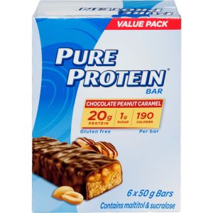 Pure Protein Bars, Chocolate Peanut Caramel, Gluten Free Snack Bars 6 Count