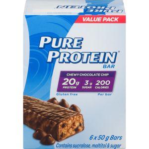 Pure Protein Bars, Chewy Chocolate Chip, Gluten Free Snack Bar 6 Count