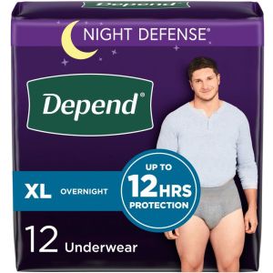 Depend Night Defense Incontinence Underwear for Men, Overnight, Size XL, 12 Count
