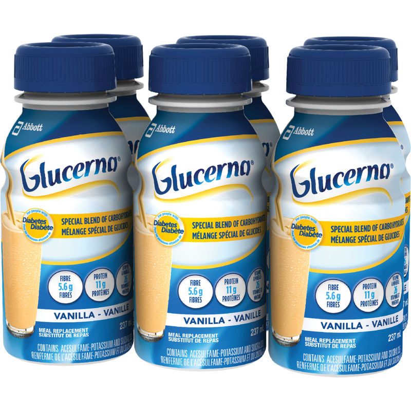 Glucerna Nutritional Drink, Meal Replacement Shake, Vanilla, 6 x 237 mL