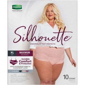 Depend Silhouette Adult Incontinence Underwear for Women, Maximum Absorbency, XL, Pink/Black/Berry, 10 Count