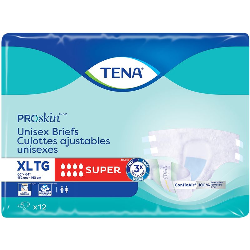 TENA Unisex Incontinence Brief, Super Absorbency, XL 12 Count