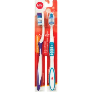 Life Brand Bi-Level Toothbrush, Medium Bristles, 2 Pack