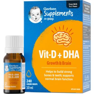 GERBER Supplements for Baby Vitamin D and DHA, Drops for Growth and Brain, 0-2 Years