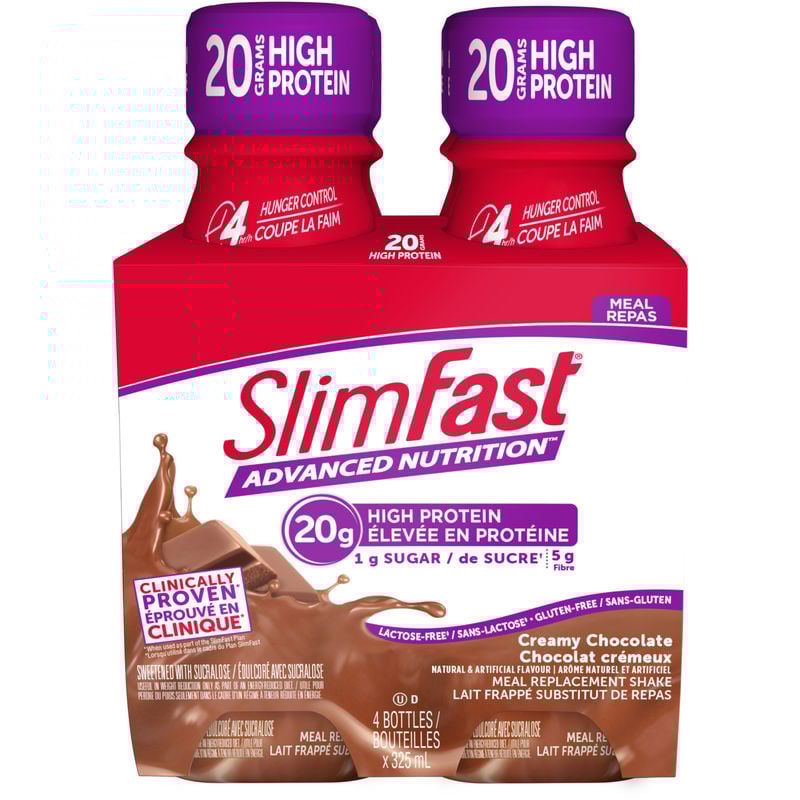 SlimFast Advanced Ready to Drink Meal Replacement Shakes with 20g of Protein, 1g of Sugar, 5g of Fibre Plus 23 Vitamins and Minerals 4 ea