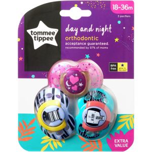 Tommee Tippee Day & Night Pacifiers, Orthodontic Design, BPA-Free - 18-36 months, 3 Count