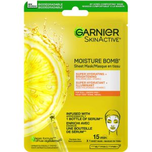 Garnier Beauty Face Mask, Brightening and Hydrating Skin Care, Hyaluronic Acid + Vitamin C, for Dull and Uneven Skin 1 Piece