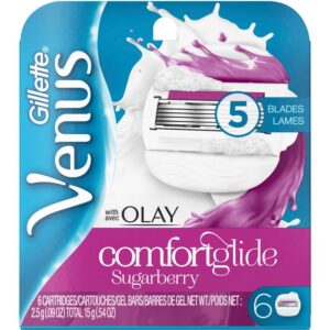 Venus ComfortGlide with Olay Sugarberry Women's Razor Blades, 6 Refills
