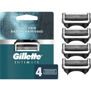 Gillette Intimate Pubic Hair Razor Cartridges, 4 Razor Blade Refills, 2x Lubrication 4 Count