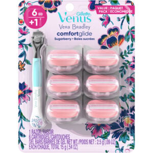 Venus Vera Bradley ComfortGlide Sugarberry Women's Razor Handle + 6 Cartridges