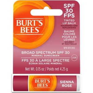 Burt's Bees Tinted Lip Balm, SPF 30 100% Natural Origin Mineral Sunscreen, Sienna Rose